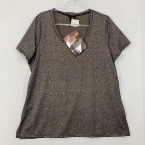 New IMAN size XL Metallic V neck Short Sleeve Stretch Casual Shirt